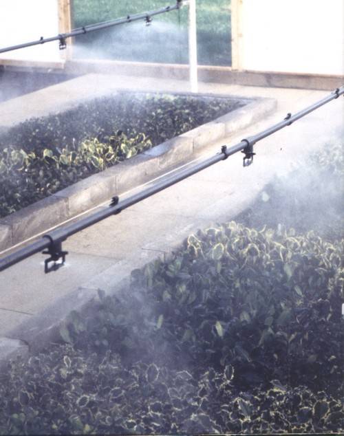 Image of Overhead mist propagation kit which consist overhead irrigation pipe, tee pieces, mist nozzles with anti-drip insert