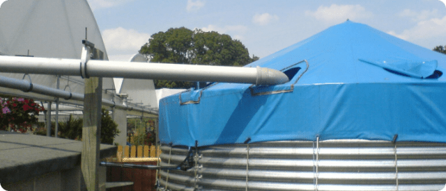 Galvanised water storage tank for rainwater harvesting for nurseries and garden centres