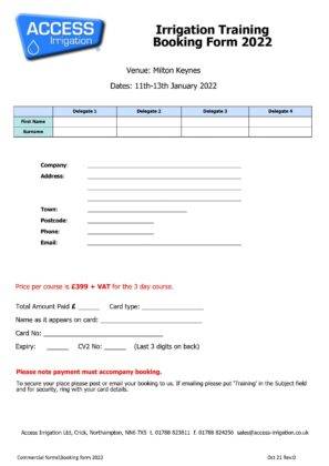 Irrigation training course booking form