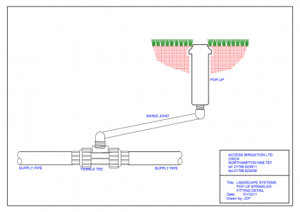 Drawing of Pop-up sprinkler fitting detail for landscape systems