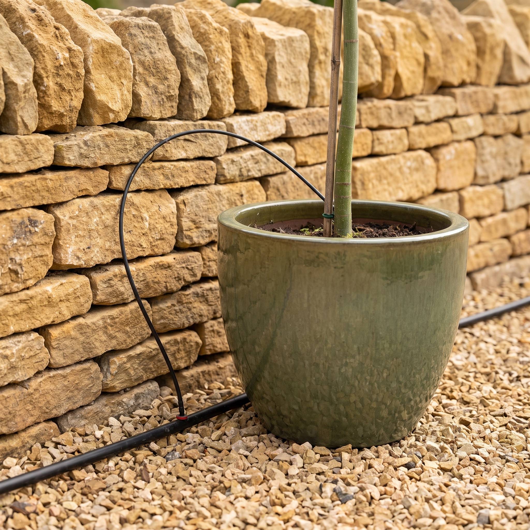 Netafim dripper assembly in a garden pot