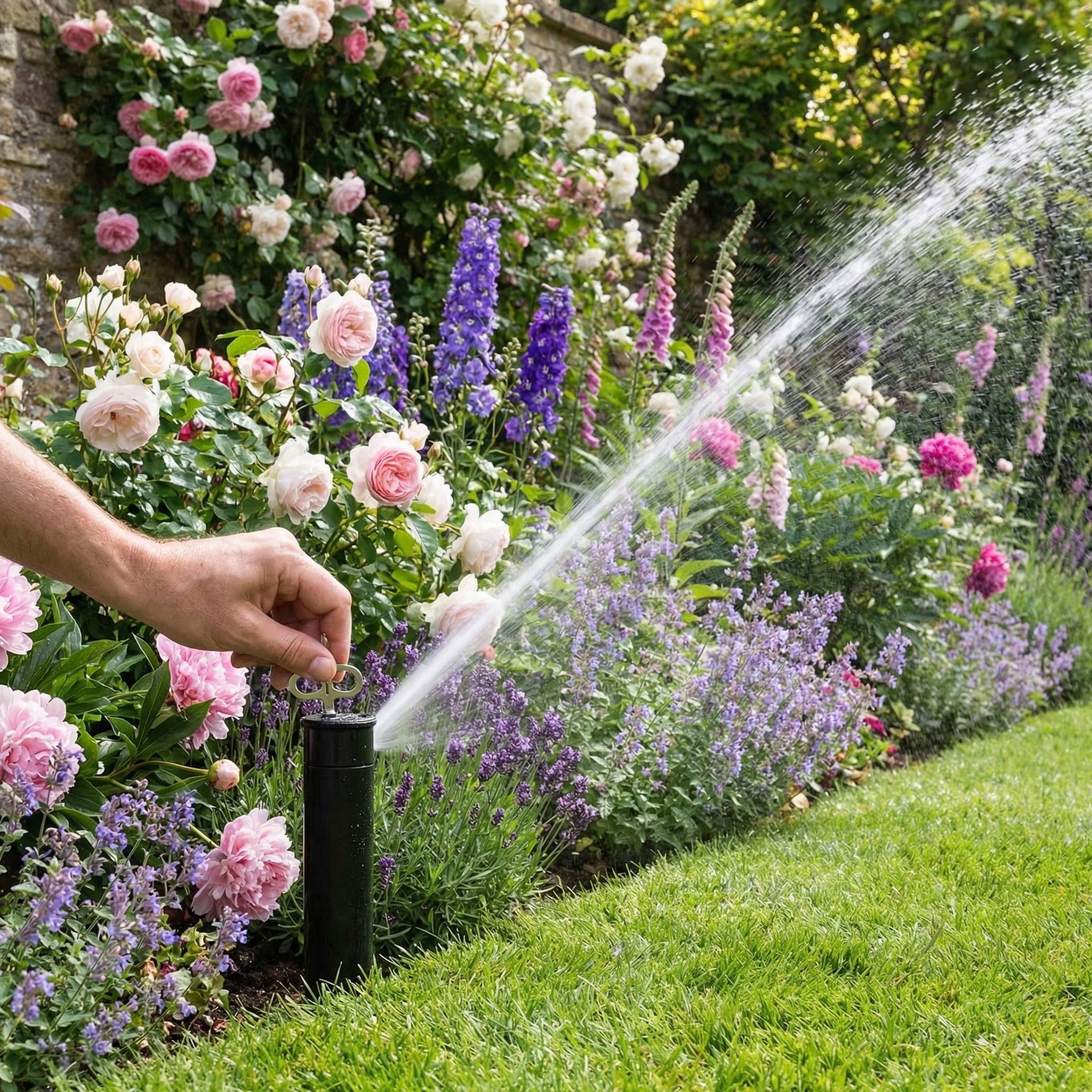 KHPGP pop up sprinkler being adjusted in garden