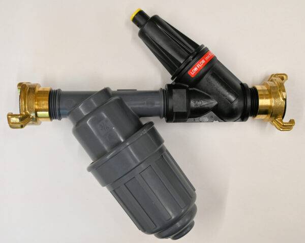 Pressure regulator, filter, with Geka quick connector fittings for making up T-Tape glasshouse systems