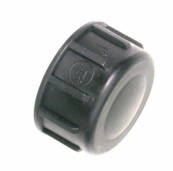 Threaded plastic cap with built-in washer
