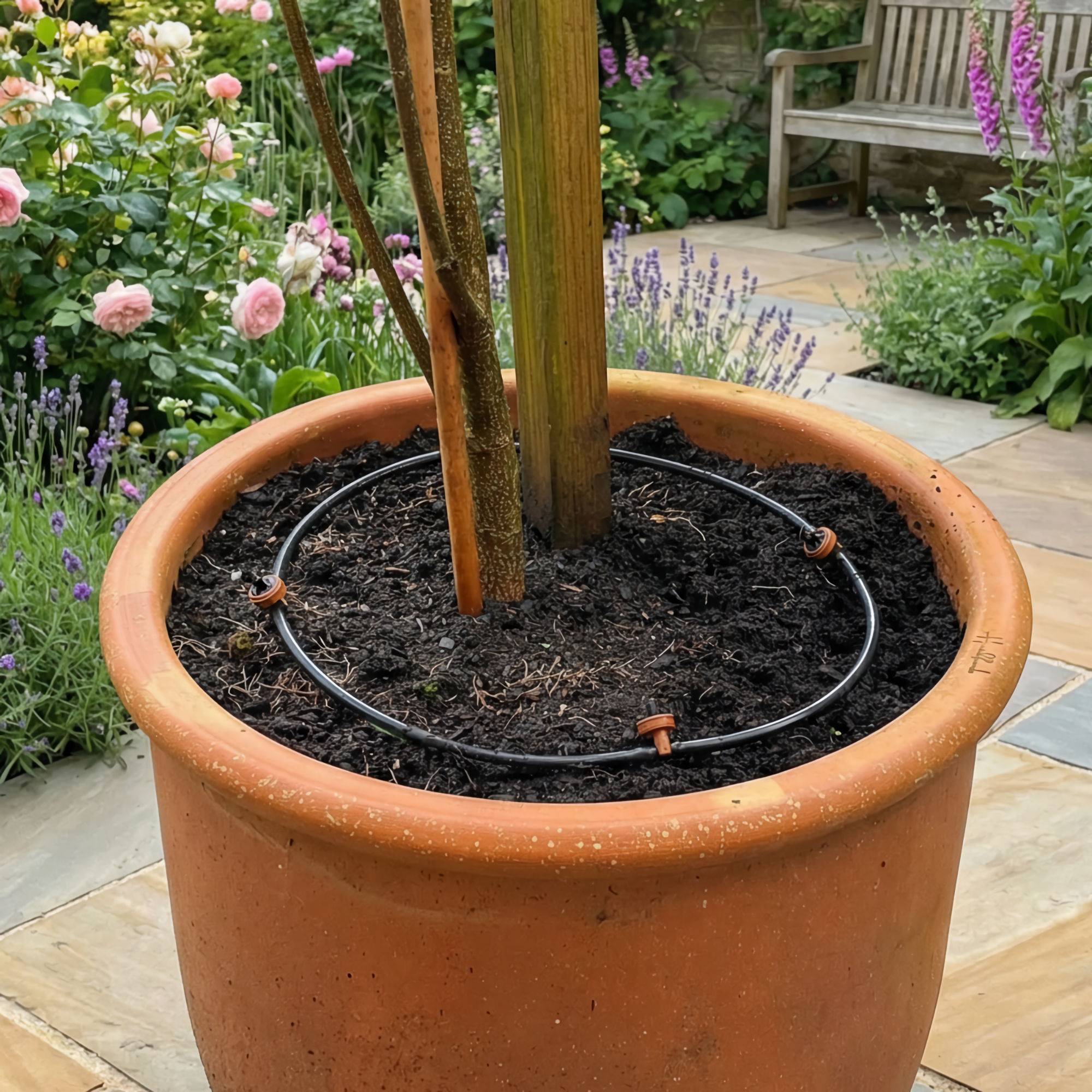 Ring of pipe with dripper tee pieces