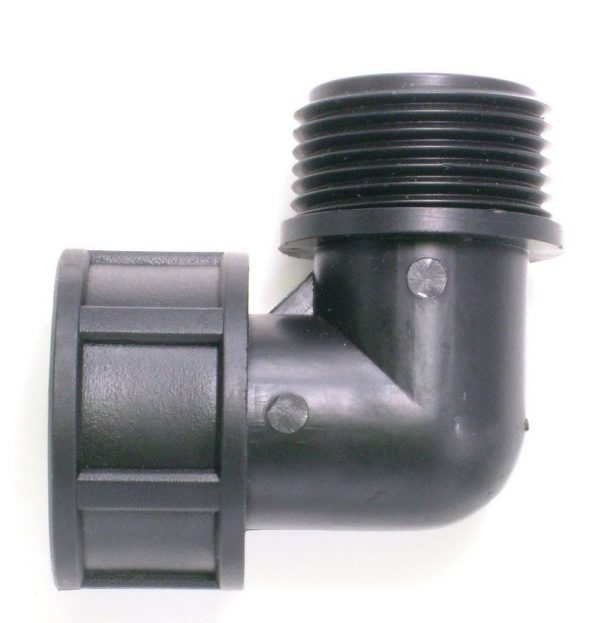 Black plastic male/female threaded elbow