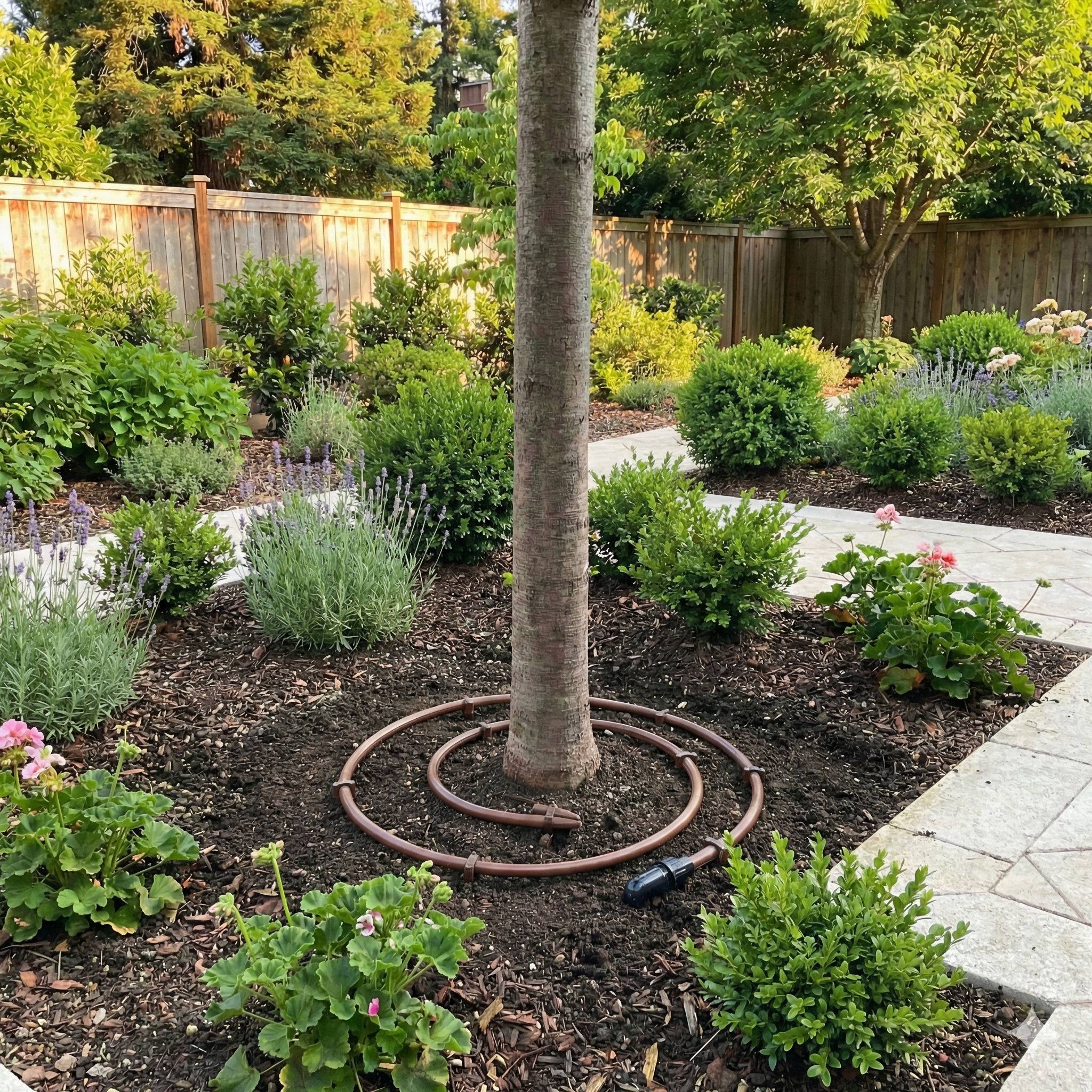 Dripline around tree in garden