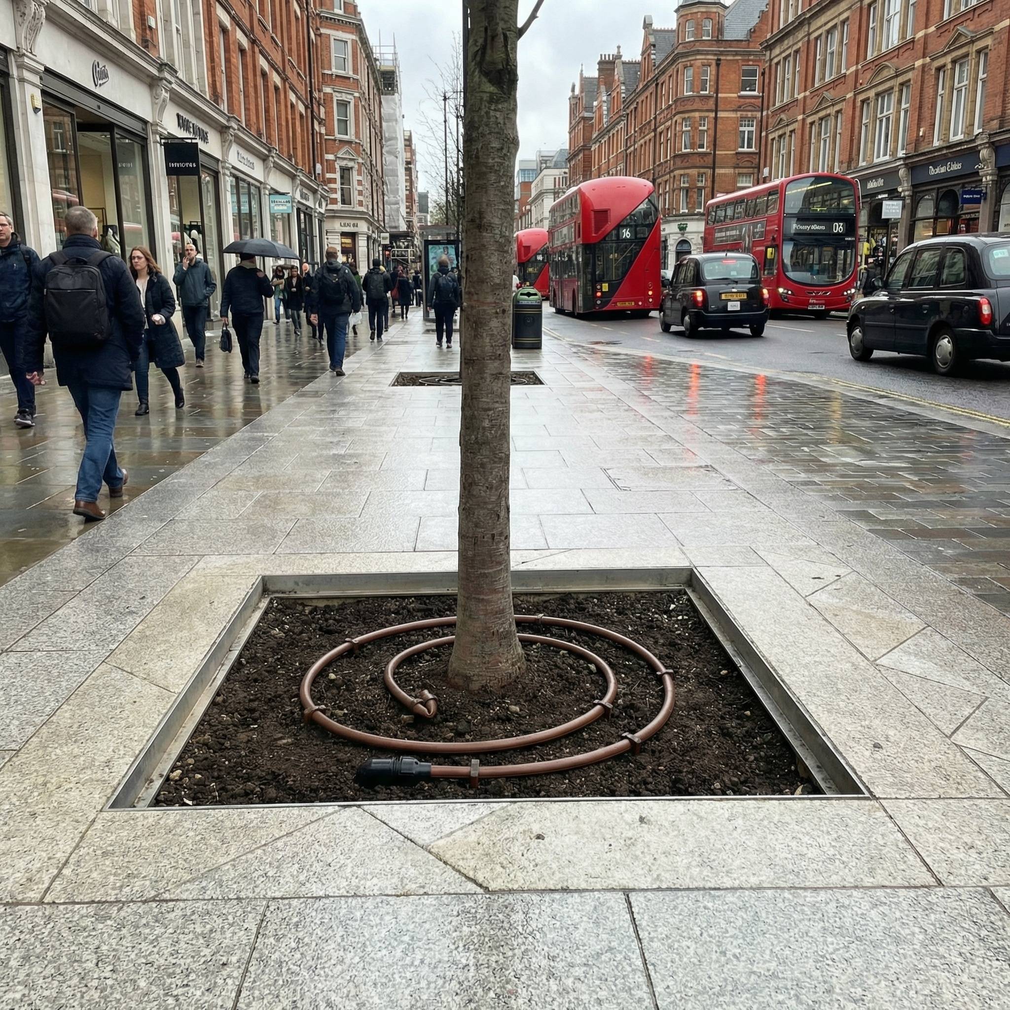 Dripline in tree pit in city