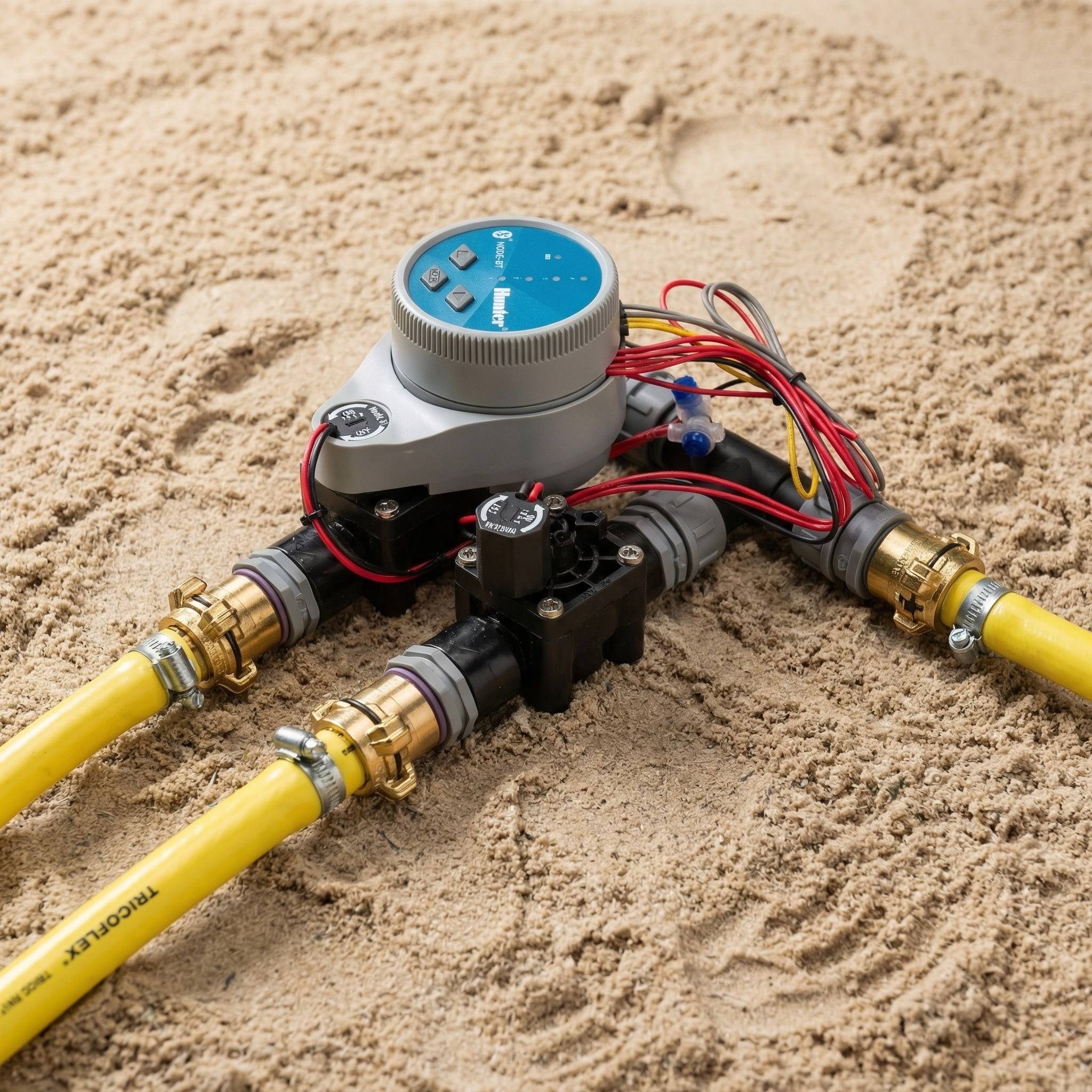 Hunter Node controller with 2 way manifold and hose connections