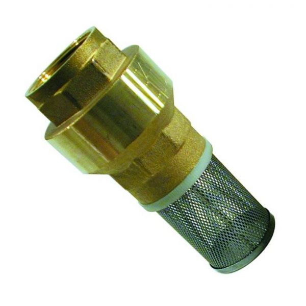 Check valve with strainer to fit to the bottom of pump inlet hose. Strainer helps prevent debris blocking valve