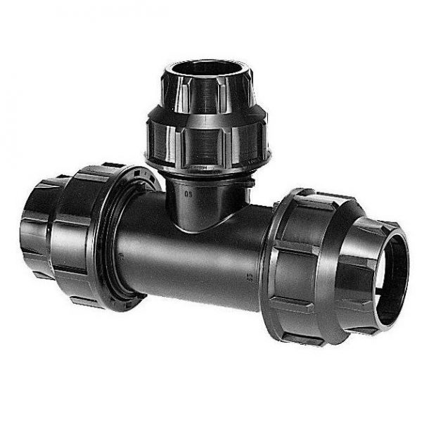 Plassim black compression tee for high pressure pipework