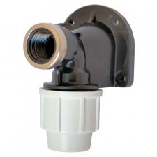 Heavy duty plastic wall plate for outdoor taps with built-in connection for MDPE water pipe