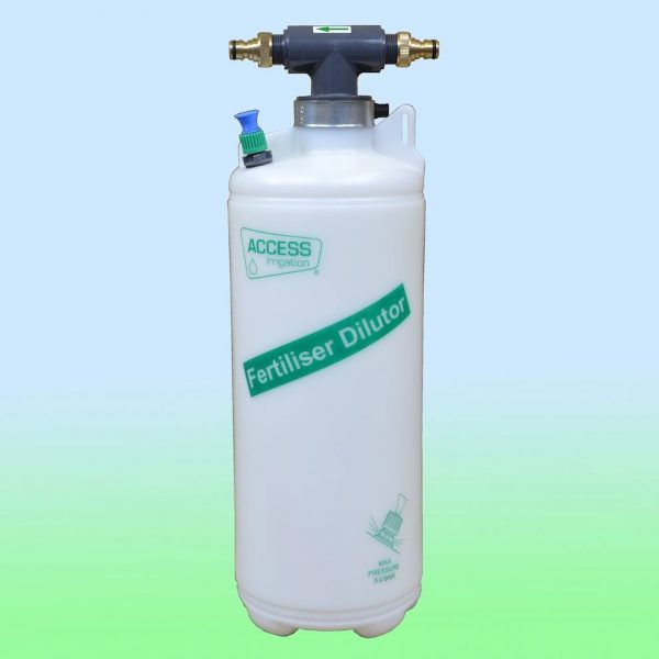Static fertiliser dilutor designed for hand watering applications where the dilutor bottle will not be moved during watering
