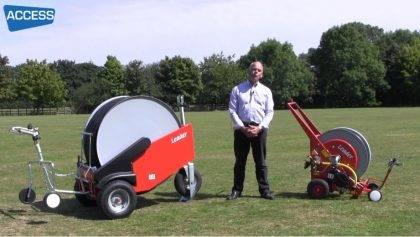 Video of a man explaining how to choose a reel irrigator for sports pitches