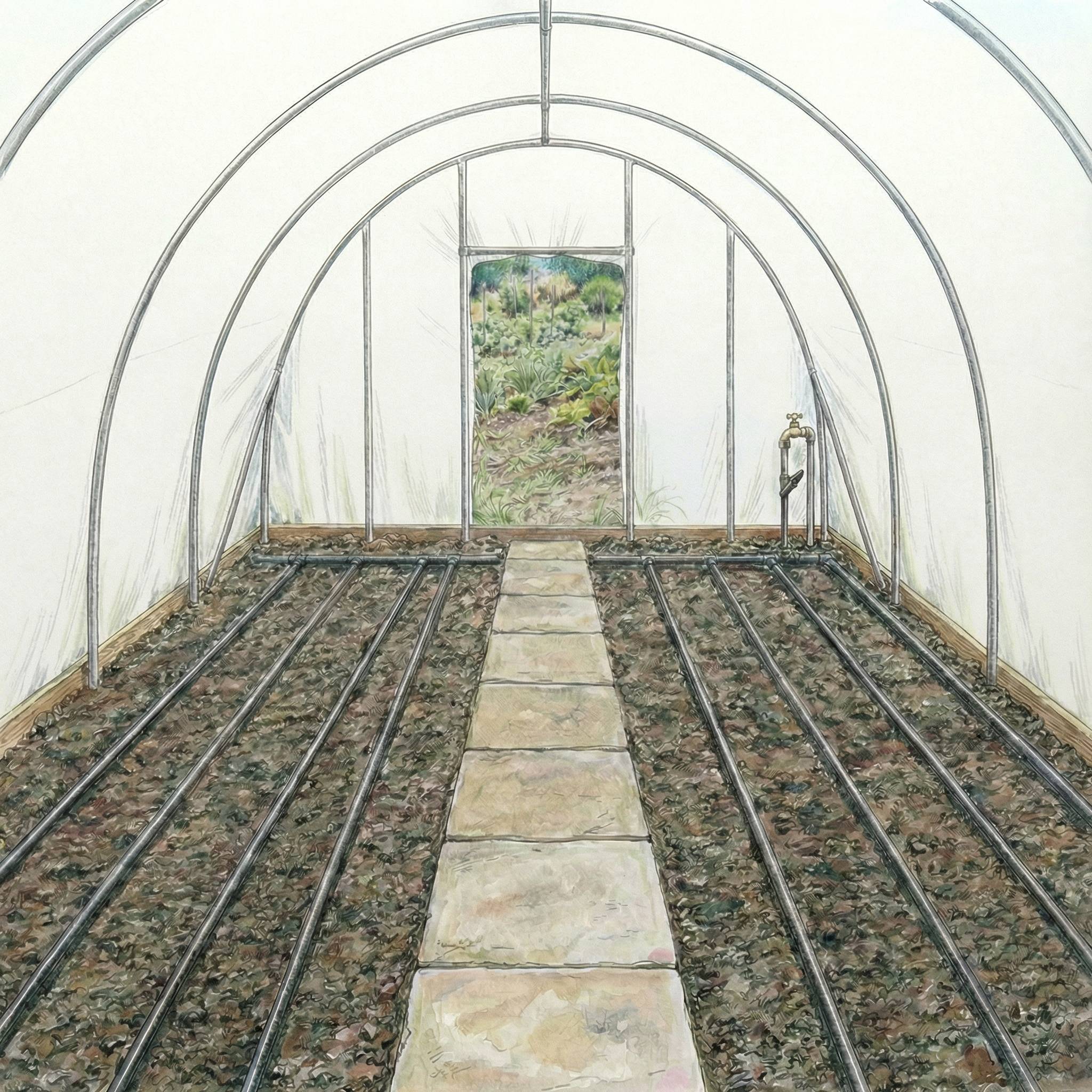 T tape in a polythene tunnel